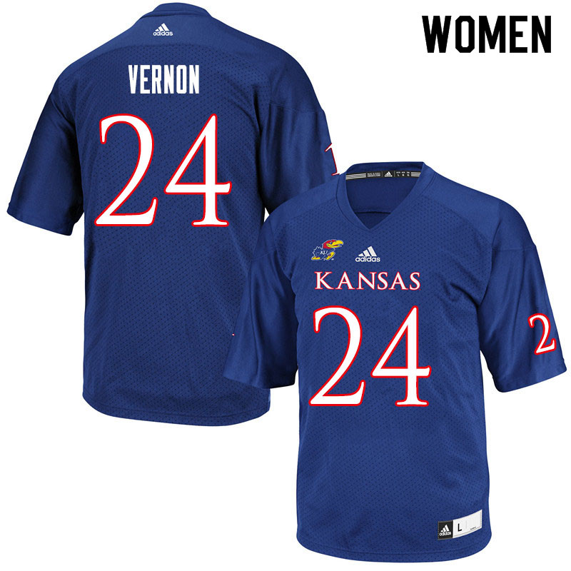 Women #24 Reis Vernon Kansas Jayhawks College Football Jerseys Sale-Royal